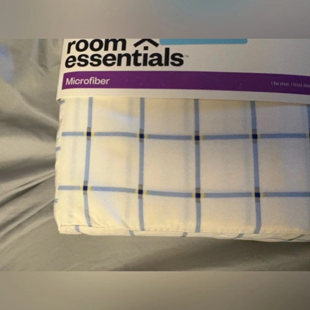 New-Room Essentials White & Blue Plaid Microfiber Sheet XL Twin‎ cotton soft